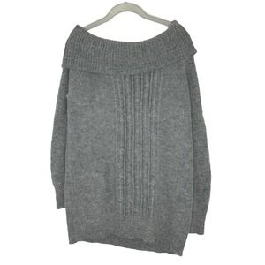 Moda International Gray Rabbit Hair Wool Blend Soft Off Shoulder Cozy Sweater L